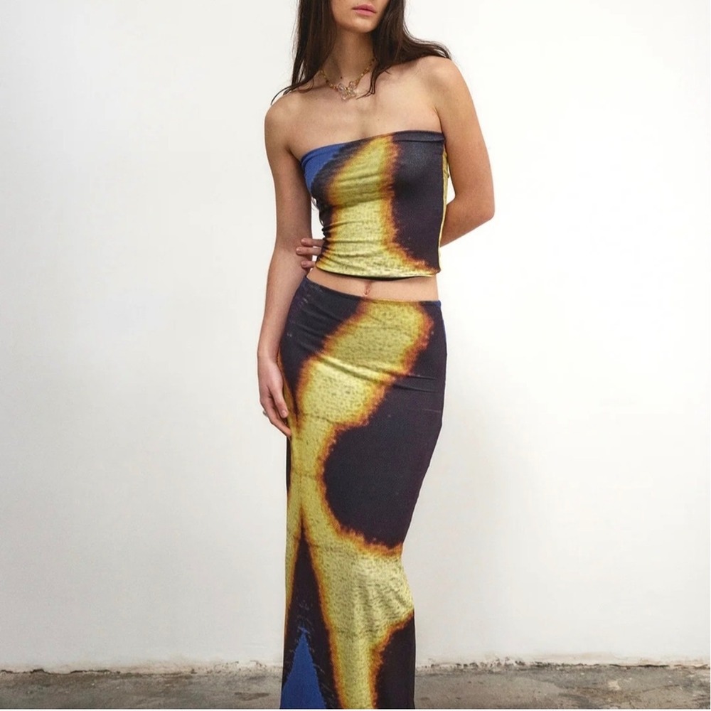 NWT Feners Tu x Mi Night Tube Top Maxi Skirt Set Abstract - Small / Medium